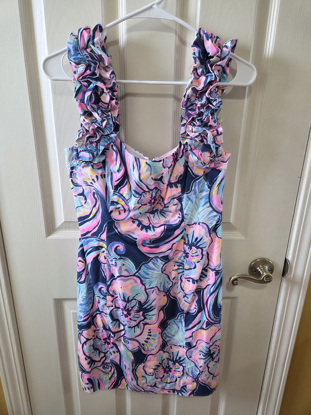 Lilly Pulitzer Pink, Blue & Navy Floral Ruffle Strap Dress